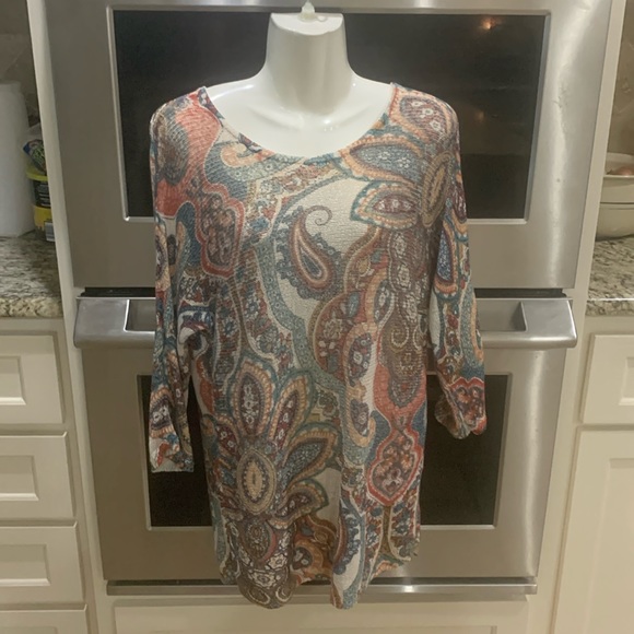 Chico’s size 1 ( large/medium) see measurements colorful light weight sweater. - Picture 1 of 12
